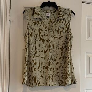 CAbi Olive and Beige Abstract Sleeveless Top